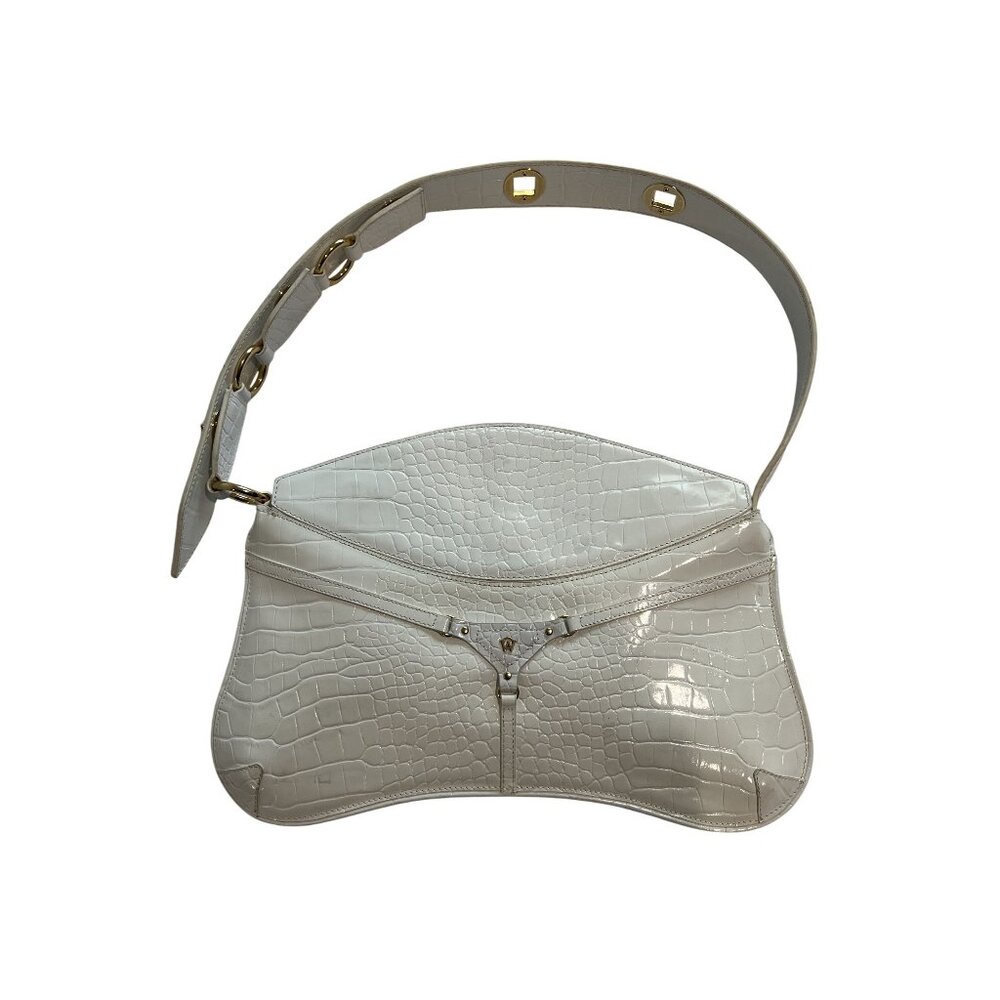 Manc Shoulder Bag in White Croc